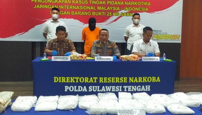 Polda Sulteng Gagalkan Peredaran Sabu 25 Kg Dari Negara Malaysa