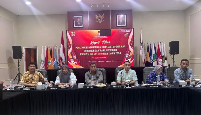 KPU Sulteng tetapkan 3 Paslon Gubernur dan Wakil Gubernur Sulteng 2024